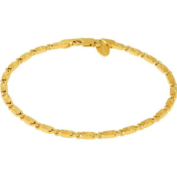 Lifetime Jewelry Gold Anklet 24K Plated Diamond Cut Flat Link Chain 4mm - Picture 1 of 8